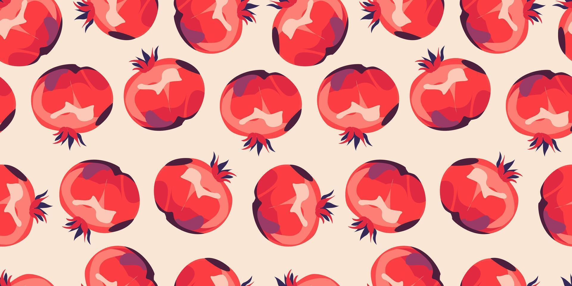 Seamless pattern with pomegranate fruits and seeds illustration. vector