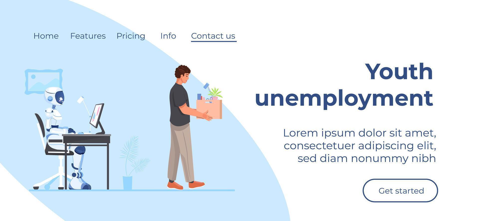 Artificial Intelligence AI robot is replacing humans. People is fired. Unemployment due to technological progress. Robotics industry. Automated labor. Robotic Process Automation vector