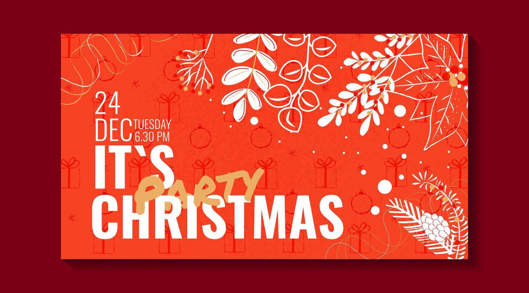 Merry christmas party flyer brochure design on red background invitation theme concept. vector