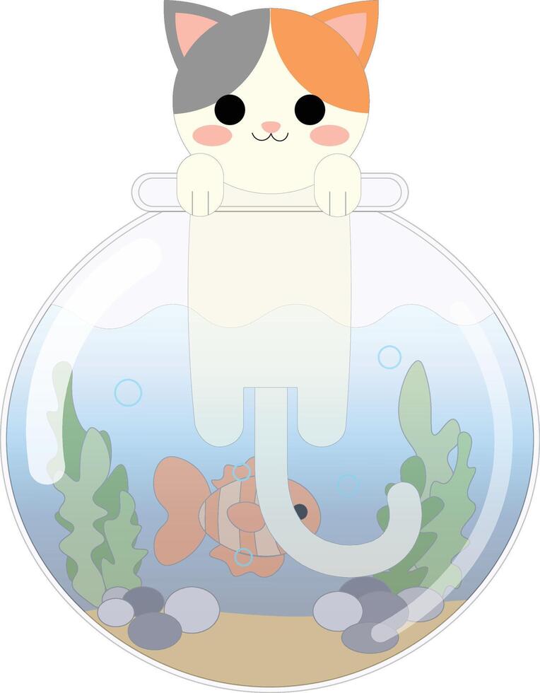 Cute Cat in a Fish Bowl vector