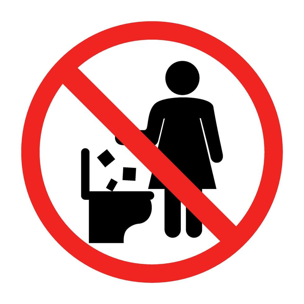 Prohibition sign indicating Do not litter in the toilet. vector
