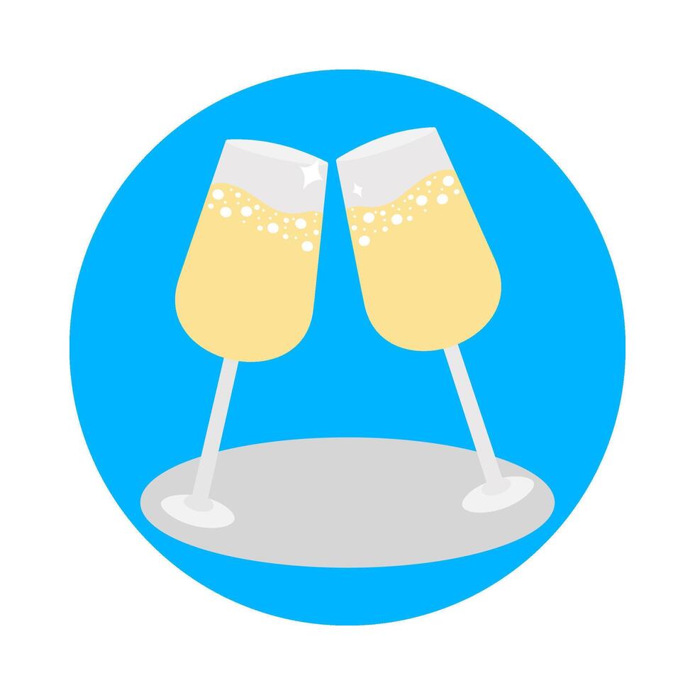 Clinking champagne glasses on blue background. vector