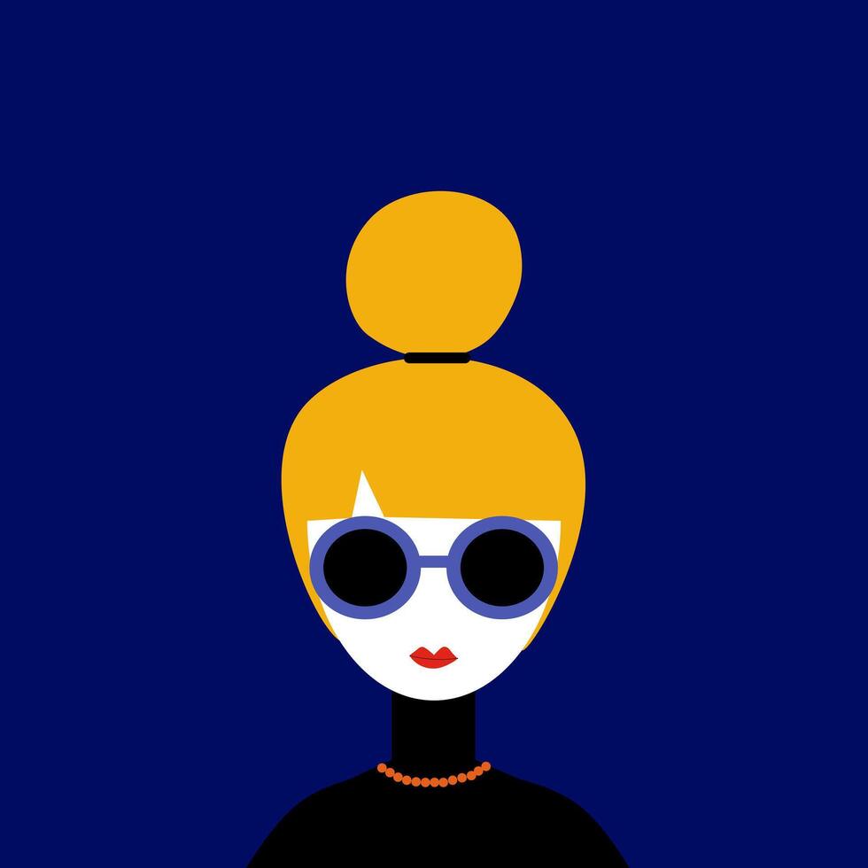 Portrait of woman with a blonde bun and sunglasses. vector