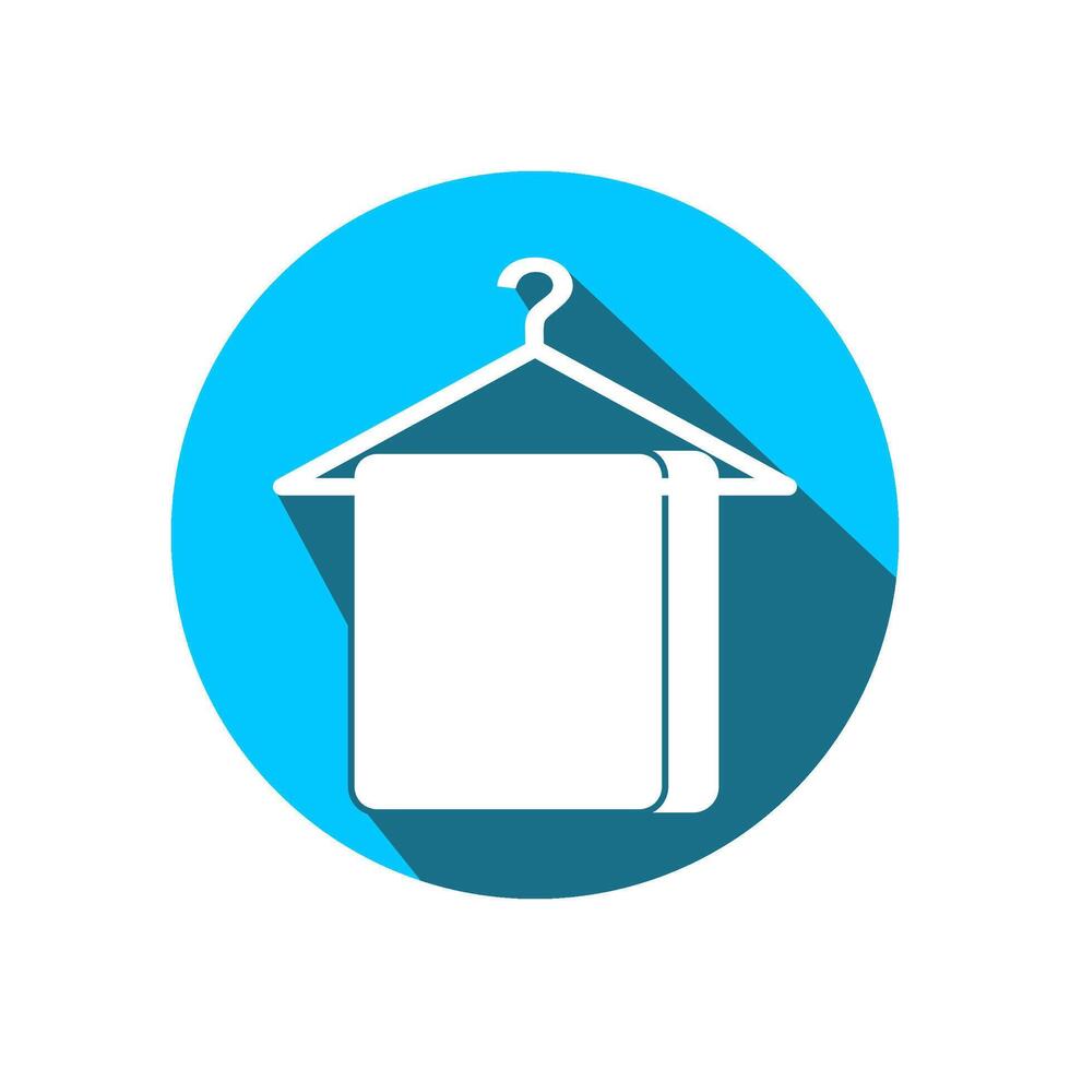 Icon of towel hanging on hanger on blue circle background. vector