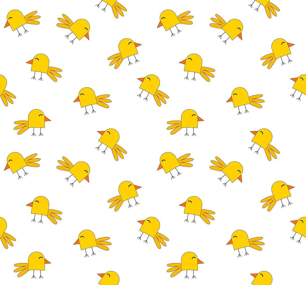 Seamless pattern of cartoon yellow chicks on a white background. vector