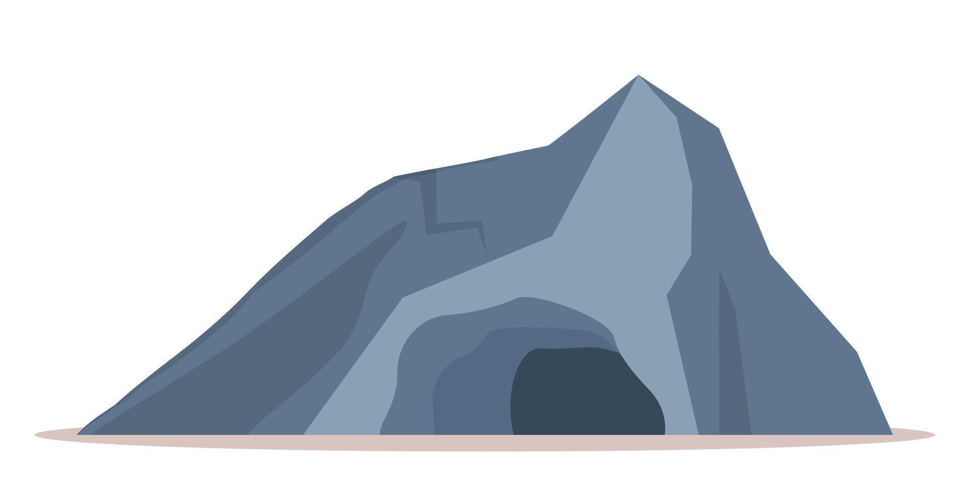 Entrance to stone cave. Old cave in rock on yellow soil with black passage to dark underground. illustration. vector