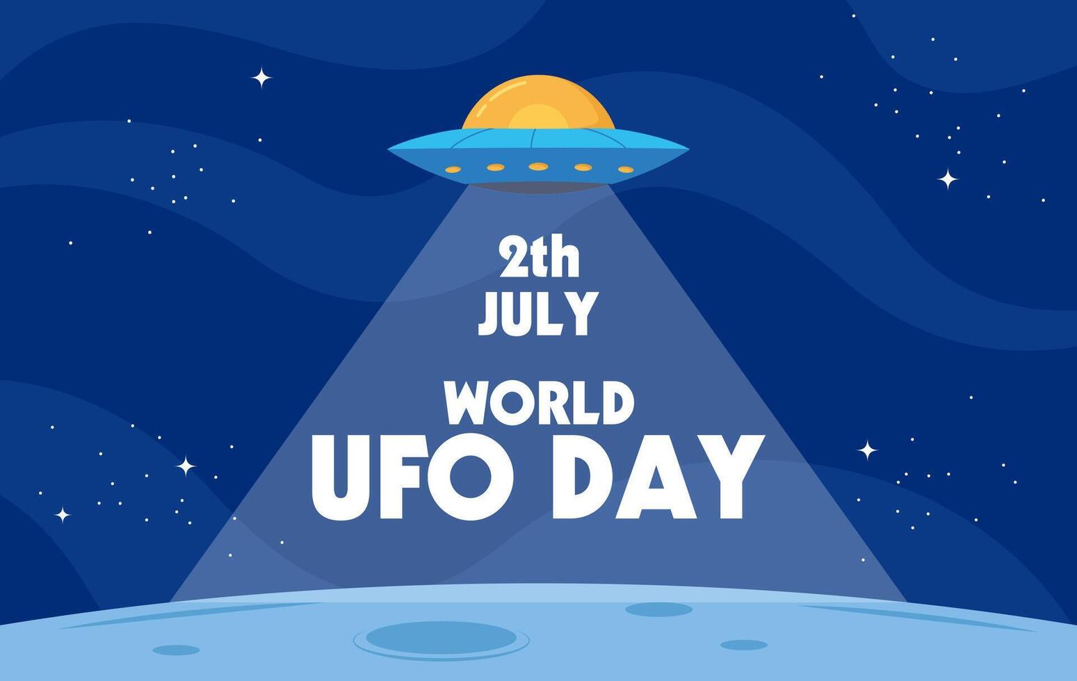 World UFO Day. Flying saucer in flat design with space on starry night background. illustration. vector
