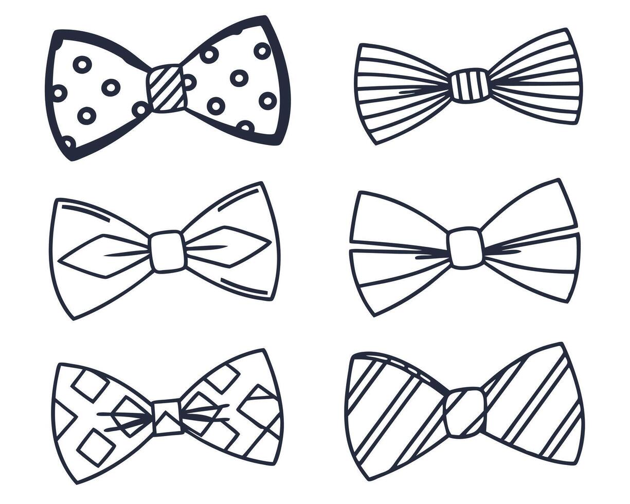 Collection of hand drawn bow ties in various designs suitable for fashion or graphic design projects vector