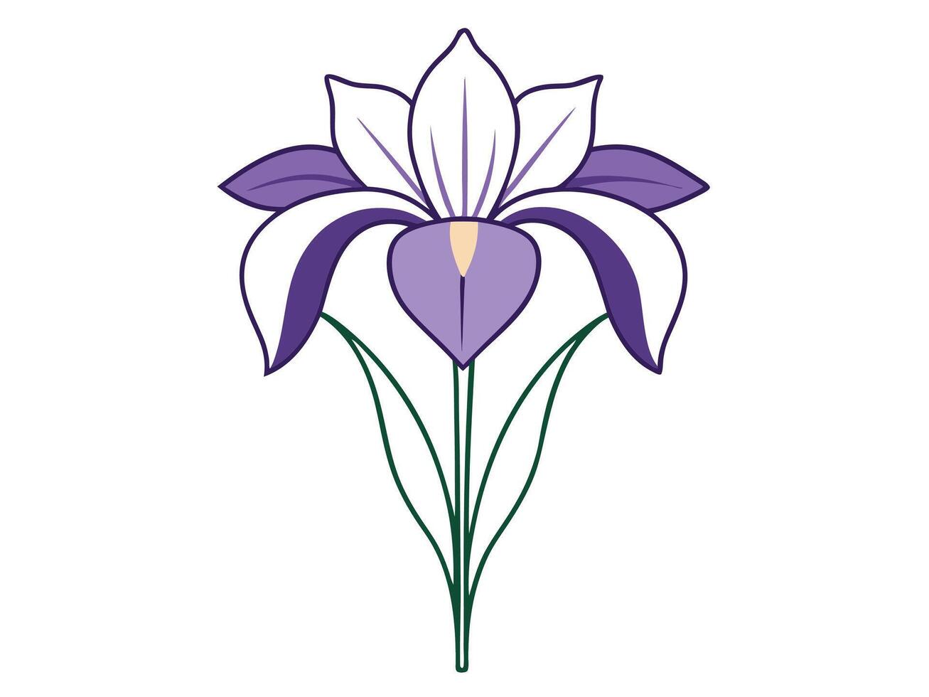 Elegant and stylized purple iris flower illustration with simple lines on white background vector
