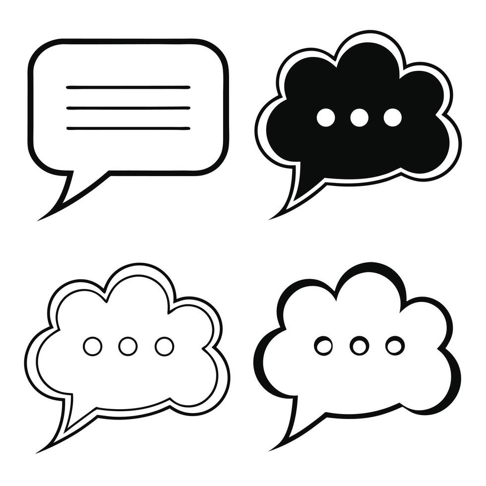 Black and white speech bubbles set message communication icons vector