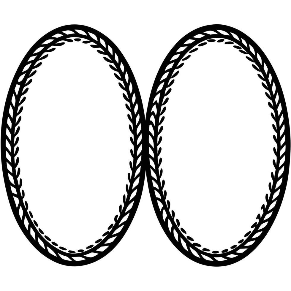 Two oval frames with leafy black borders on white background illustration vector