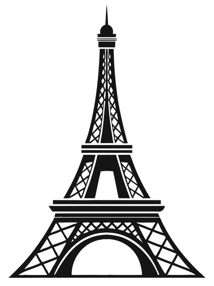 Eiffel tower black and white silhouette isolated on white background parisian landmark vector