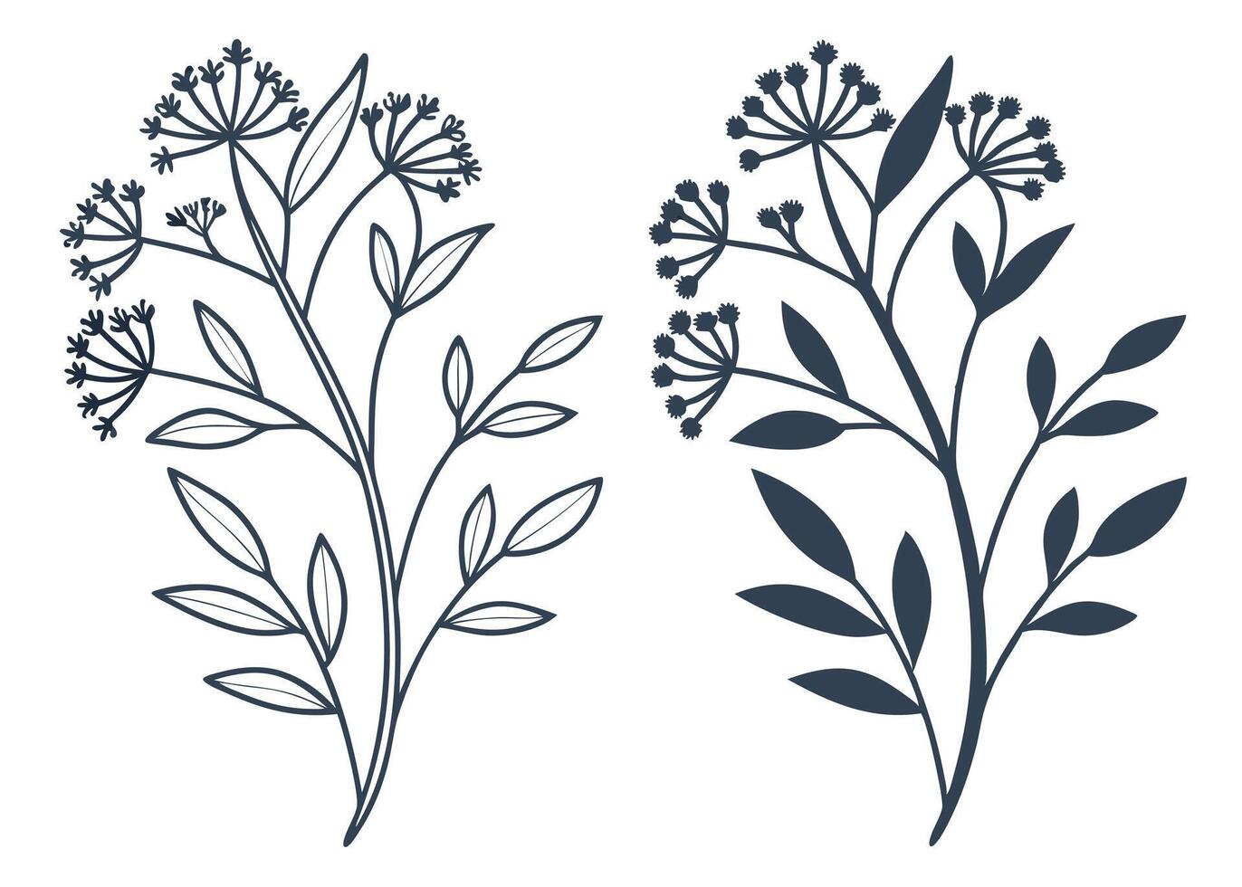 Two floral twigs with tiny blossoms and leaves in elegant simplicity vector