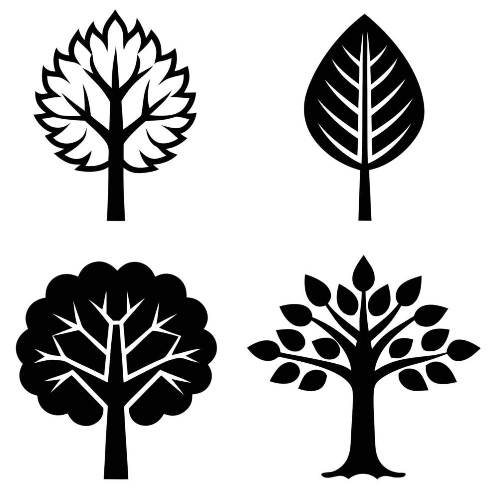 Minimalist black trees and leaf illustration in white background vector