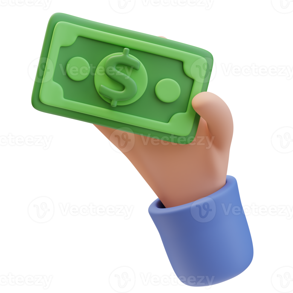 3D Rendering Hand Holding Green Money Banknote Dollar Sign. Money Finance Concept. 3D Illustration Design png