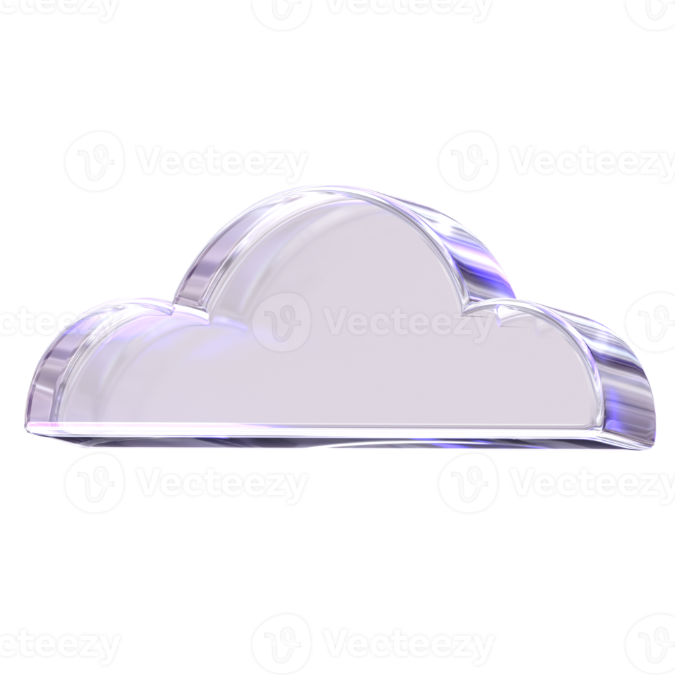 3d Rendering Purple Cloud Element with glossy, reflective surface. Dispersed glass. Holographic object in Y2K style. Decorative element for social media png
