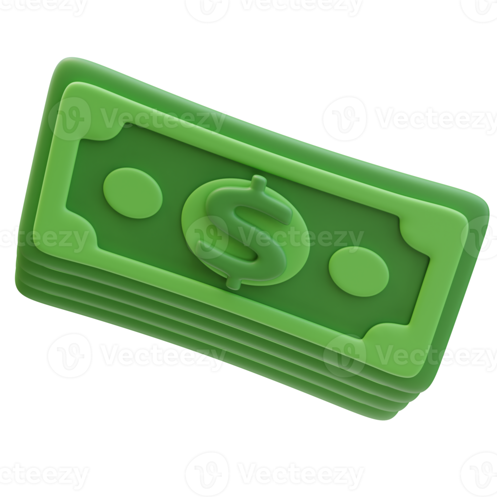 3D Rendering Green Money Banknote Stack Bundle Dollar Sign. Money Finance Concept. 3D Illustration Design png