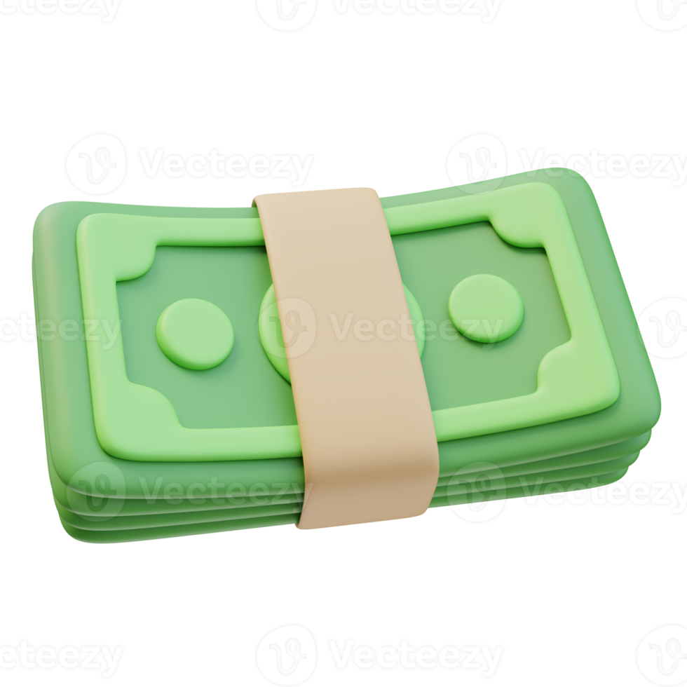 3D Rendering Green Money Banknote Twisted Wave Stack Bundle Dollar Sign. Money Finance Concept. 3D Illustration Design png