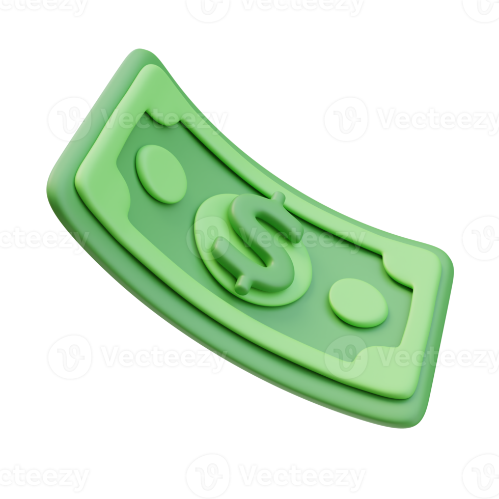 3D Rendering Green Wave Twisted Money Banknote Dollar Sign. Money Finance Concept png