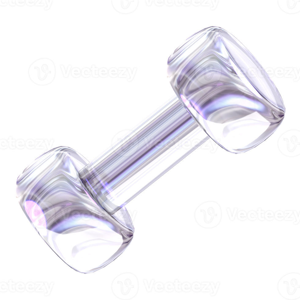 3d Rendering Purple Dumbbell Element with glossy, reflective surface. Dispersed glass. Holographic object in Y2K style. Decorative element for social media png
