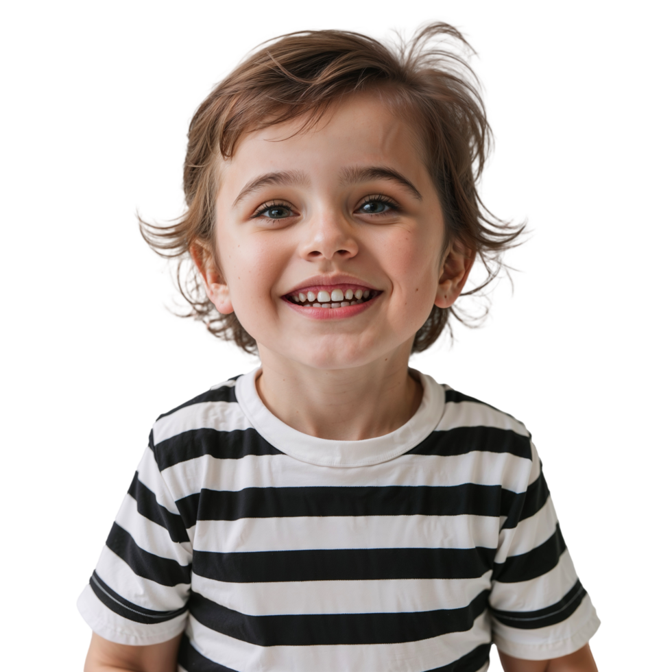 A young boy in a striped shirt smiling png