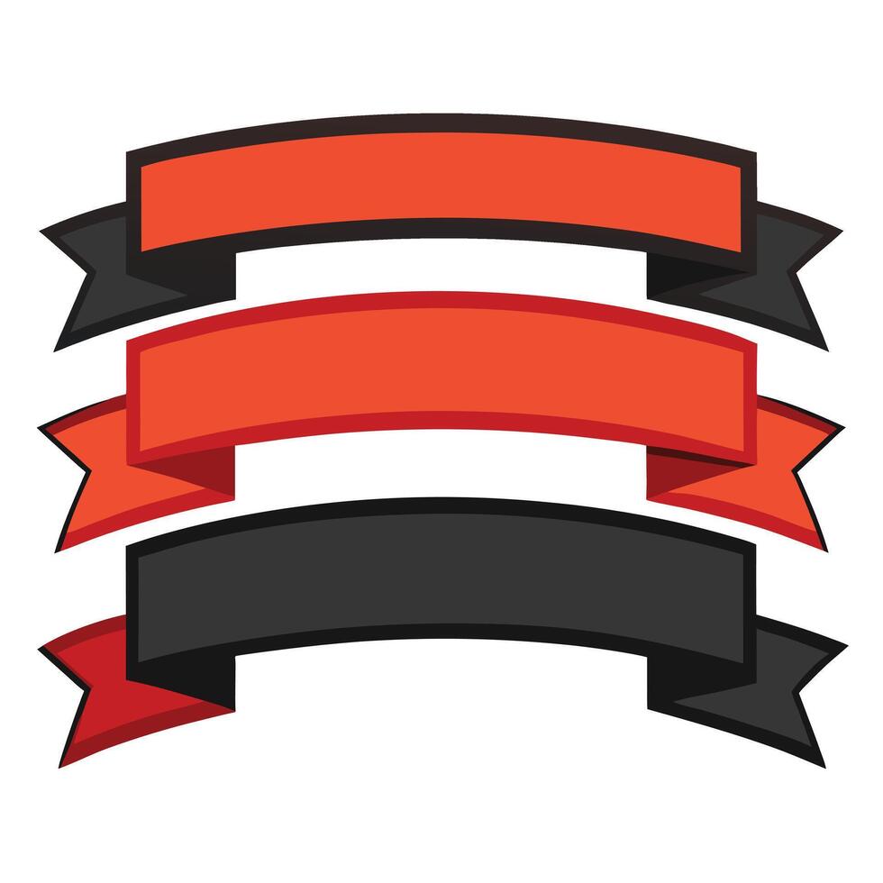 graphic featuring set of three decorative ribbons in orange and black colors vector
