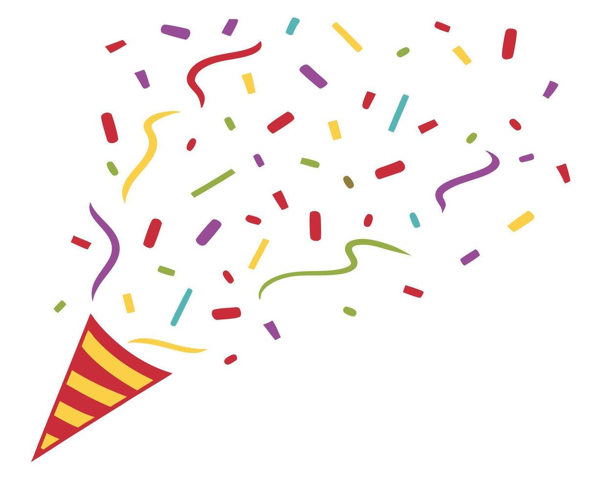 Colorful confetti exploding from party popper celebratory festive design illustration on white vector