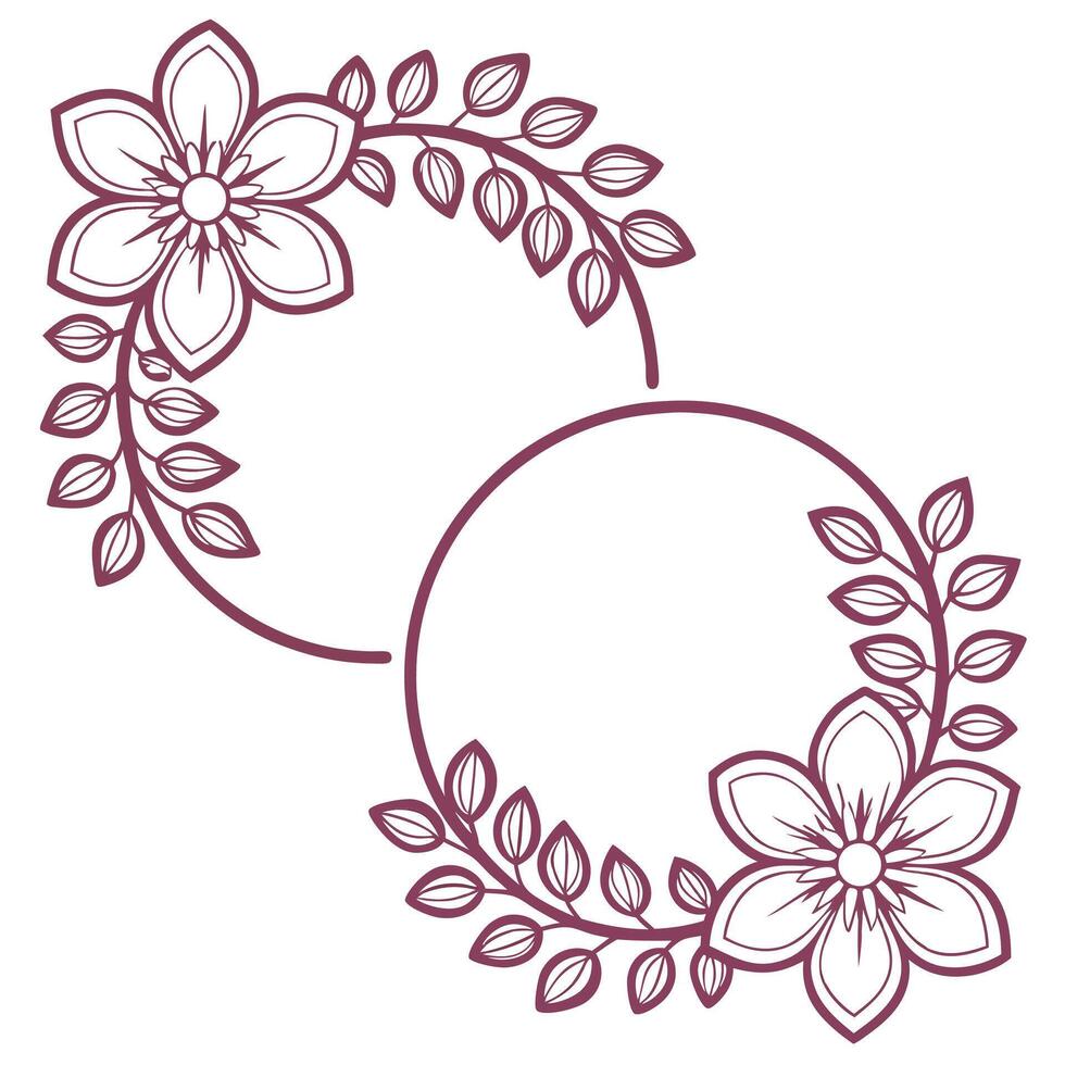 Floral circle frame design with elegant flower and leaf elements vector