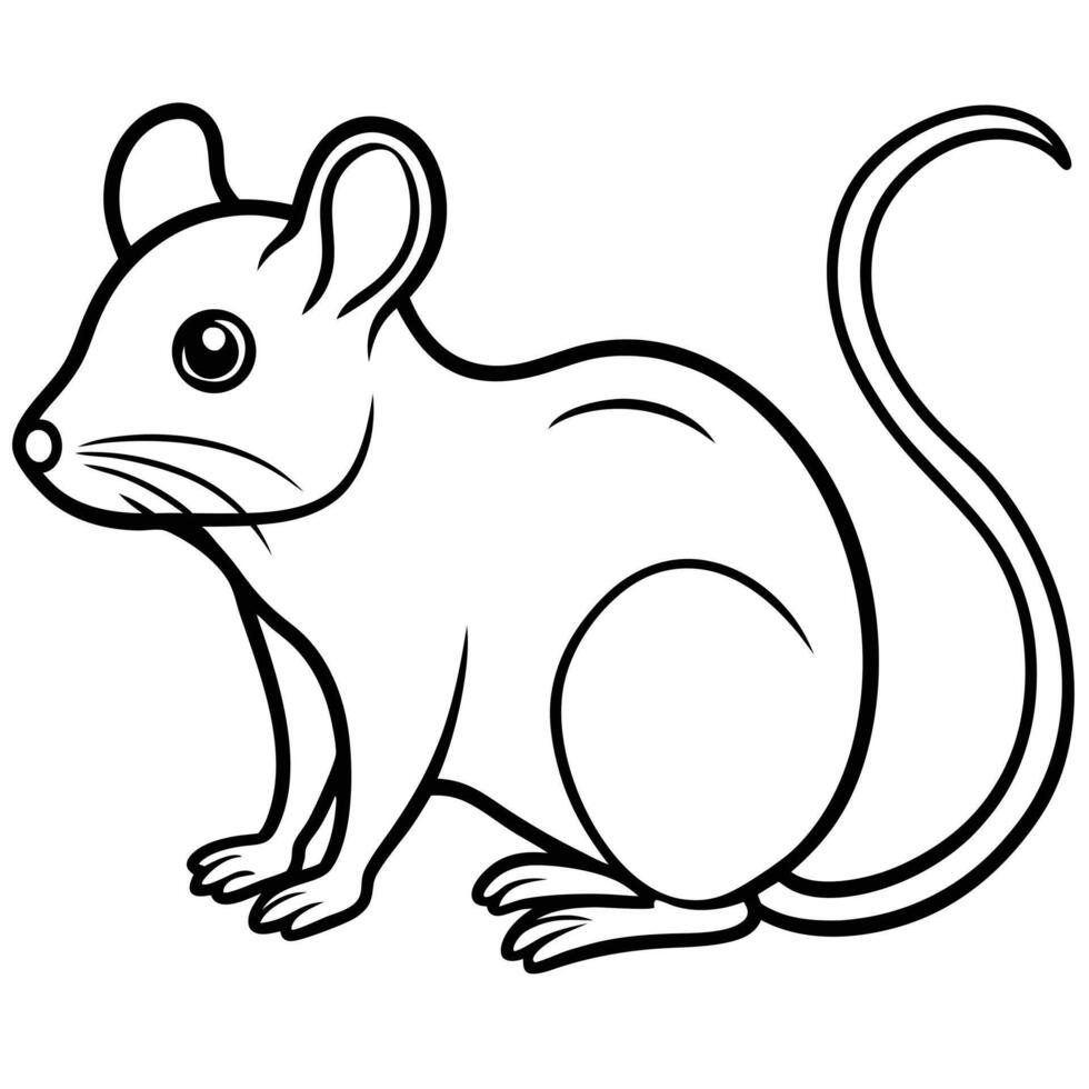 Cartoon mouse illustration sitting with curved tail black and white animal outline vector