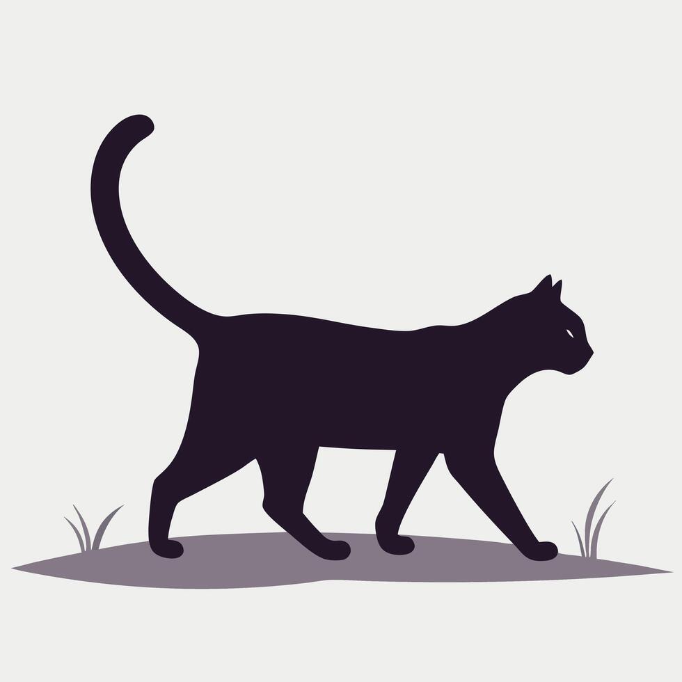 Elegant black cat silhouette walking illustration minimalist feline design on light backdrop vector
