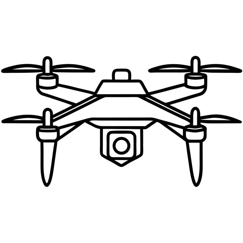 Minimalist line art depiction of a drone with camera device technology vector