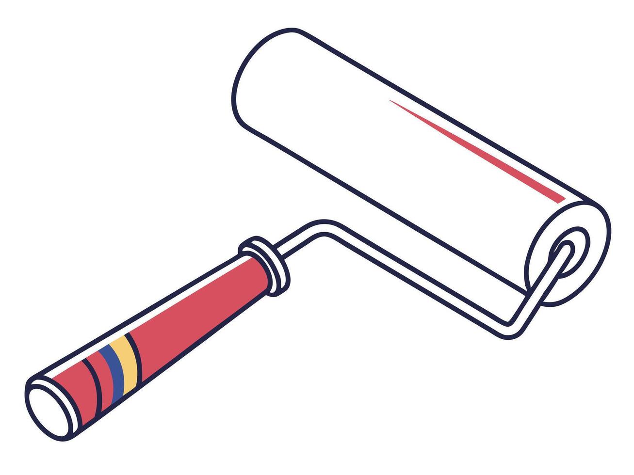 Isolated illustration of a paint roller with red and blue accents and clean minimalist outlines on white vector