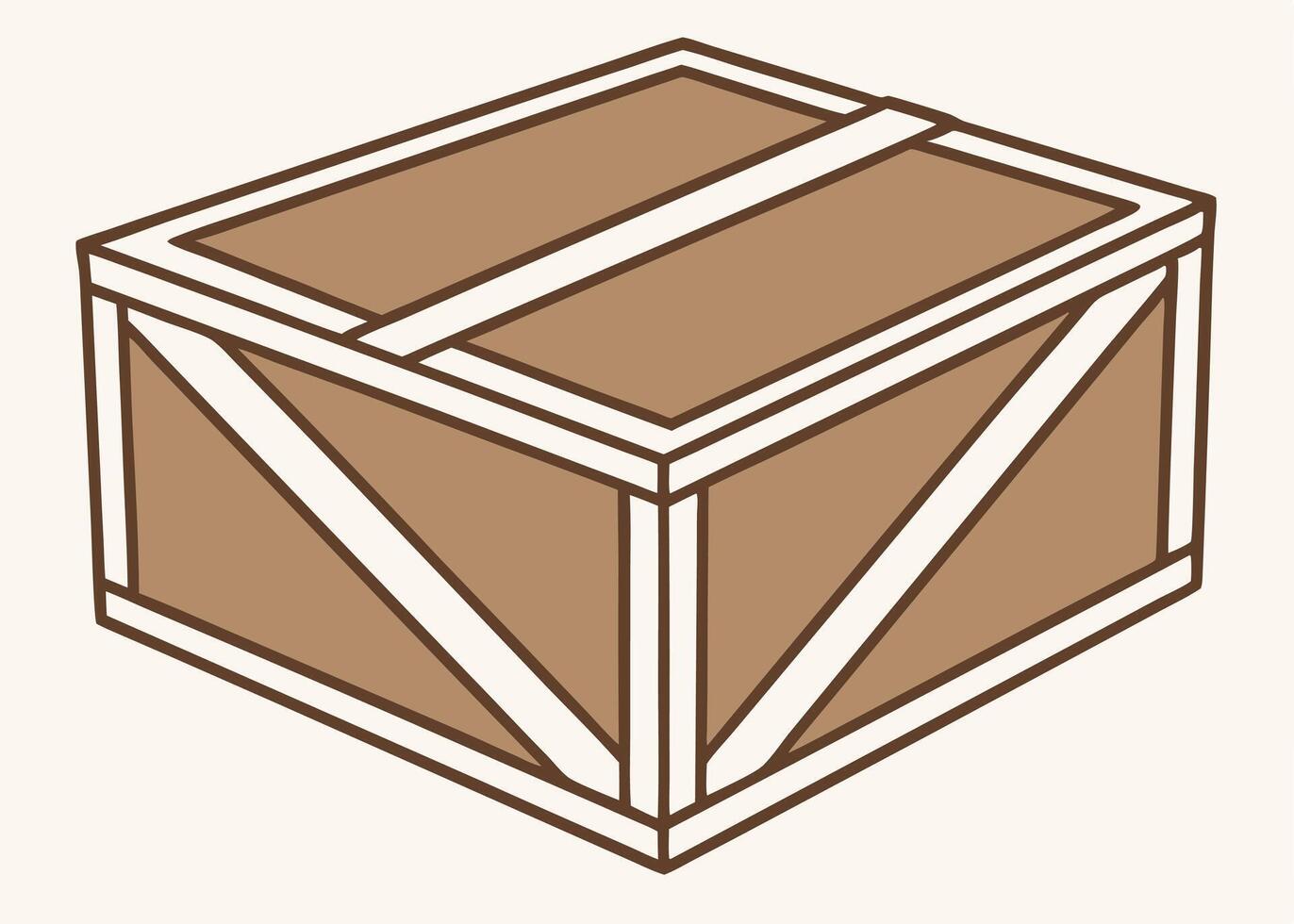 Stylized brown wooden crate illustration with white accents for shipping and storage vector