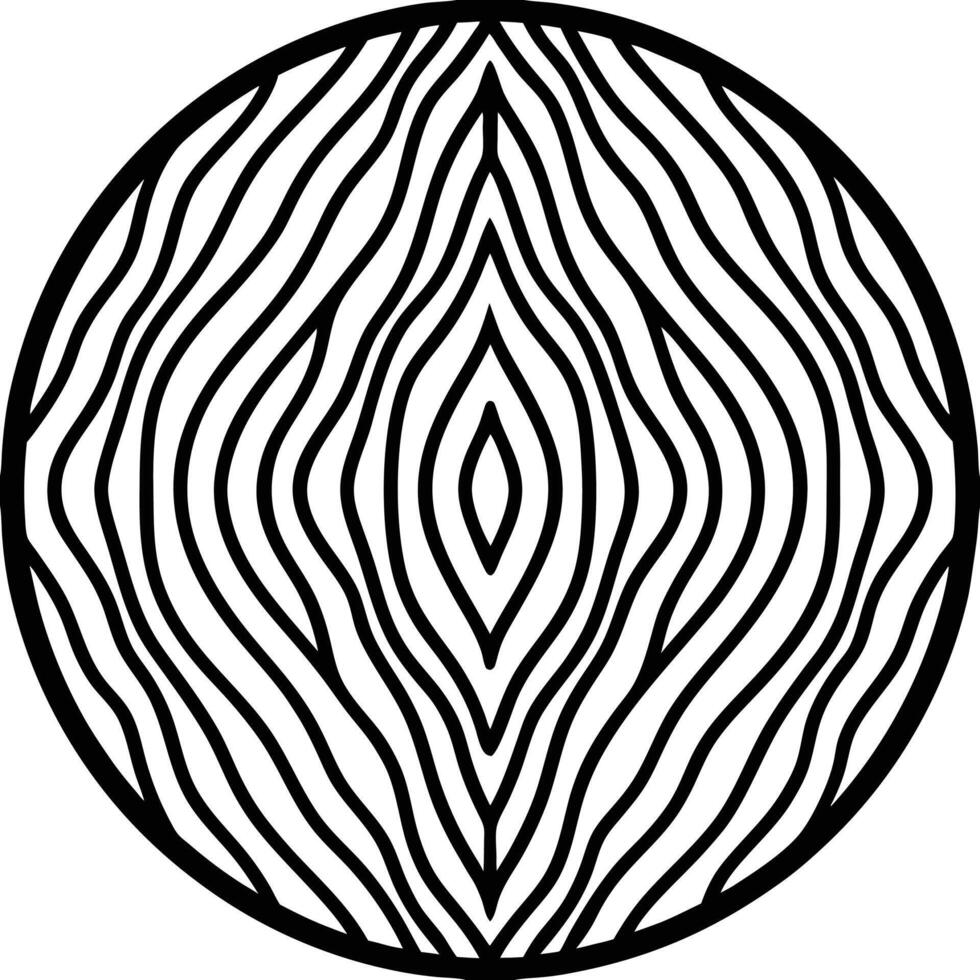 Abstract circular design with a symmetrical pattern of black curved lines within a circle vector