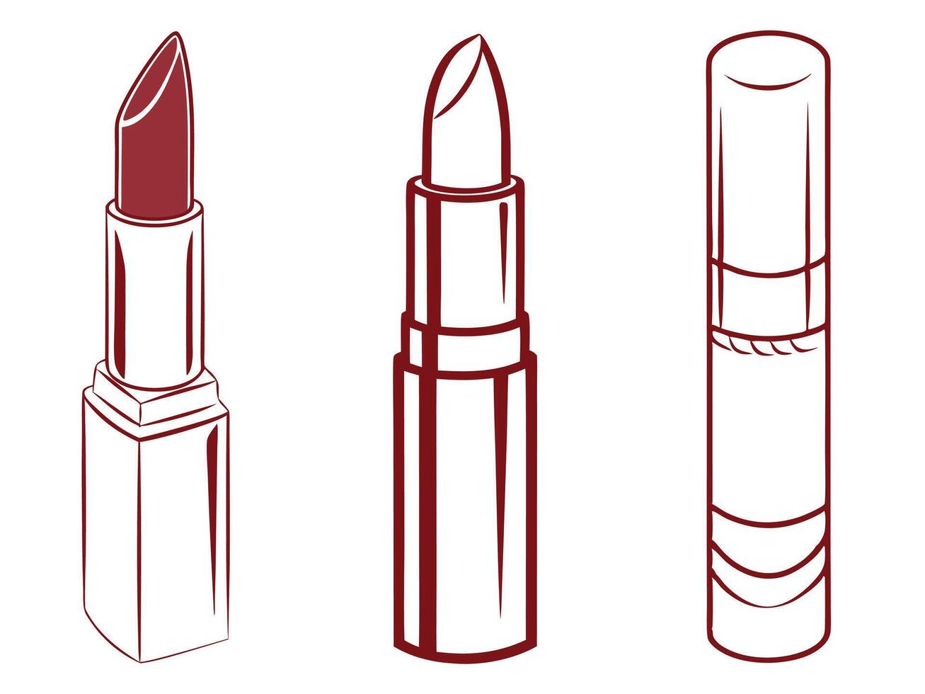 illustration of three different lipstick tubes in a minimalistic and elegant outline style vector