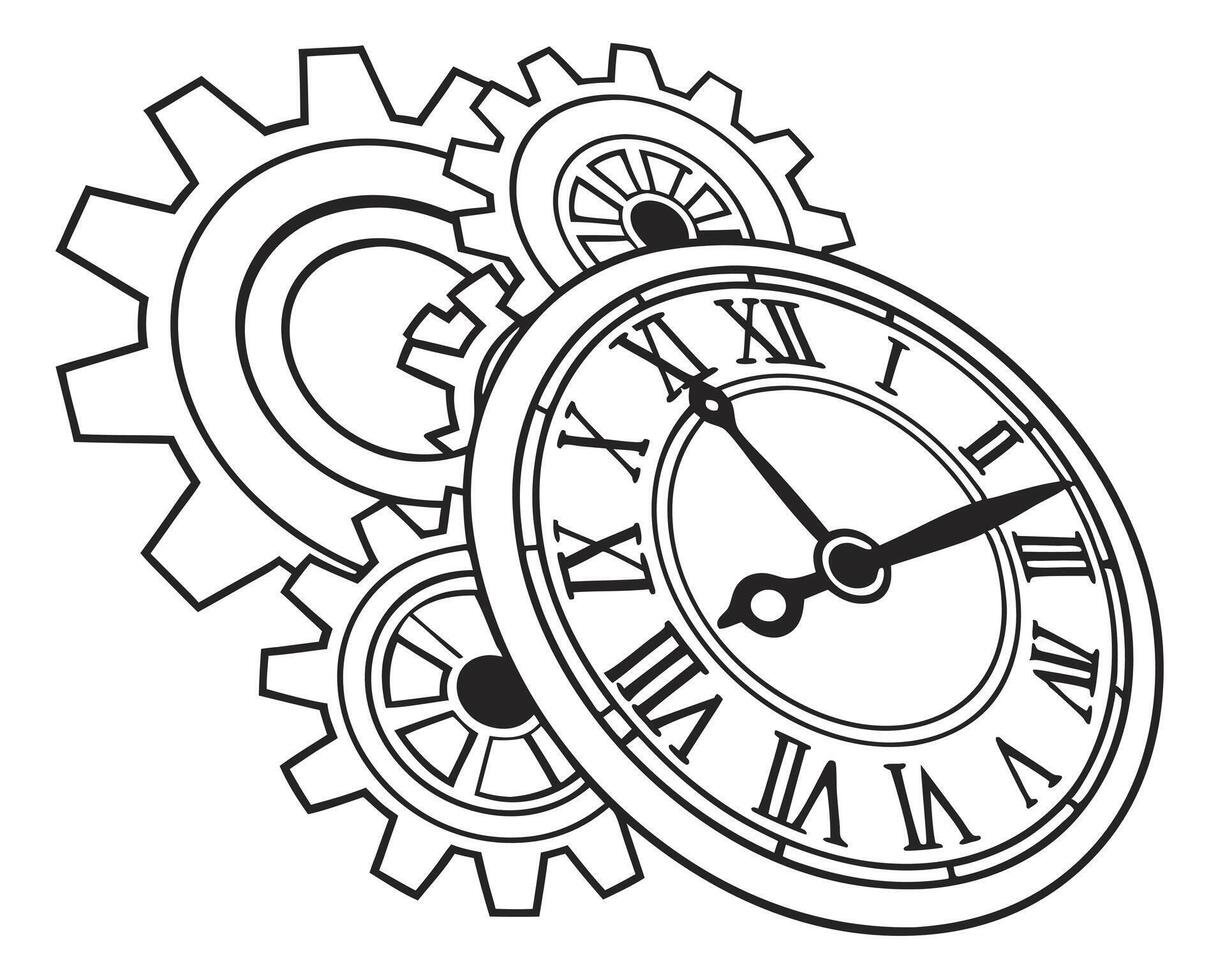 illustration of an antique clock design with cogwheels representing time management concepts vector