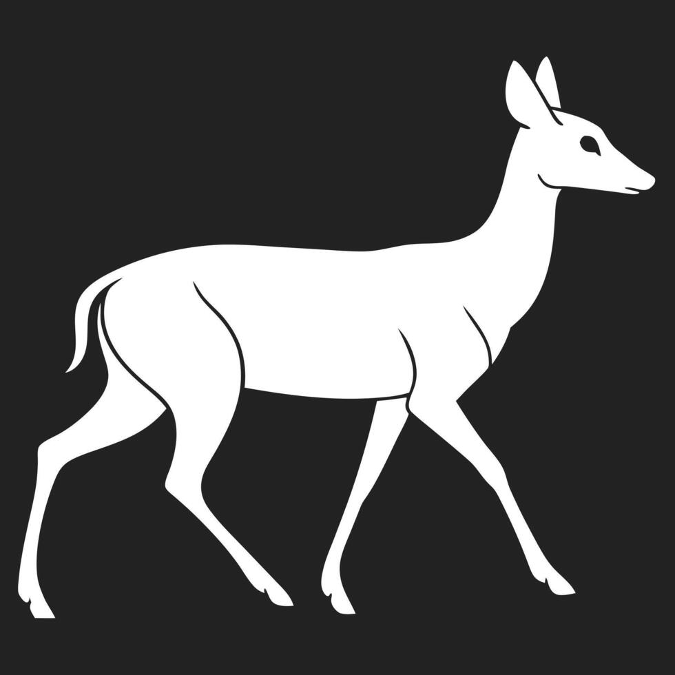 Elegant white deer silhouette walking gracefully on a dark background illustration vector