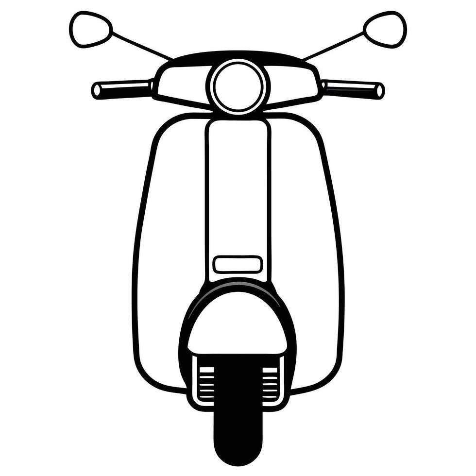 Minimalist black and white scooter illustration classic retro style front view vector