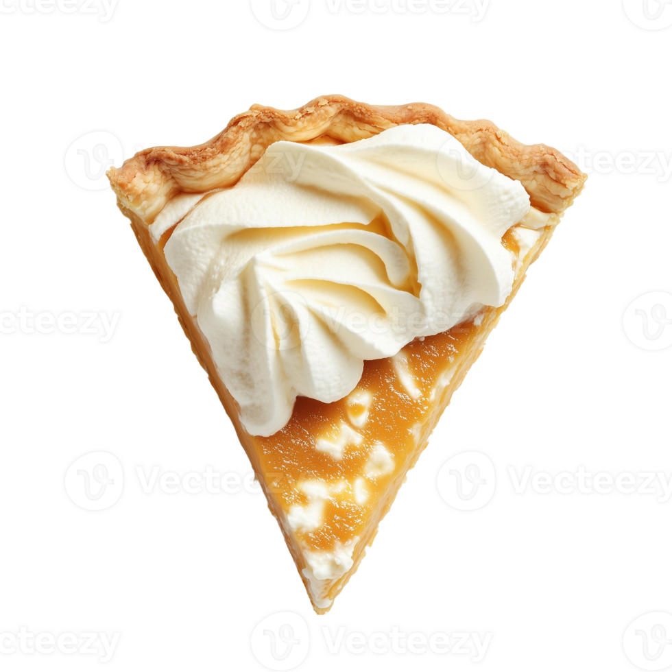 Slice of pumpkin pie with whipped cream isolated on transparent background png