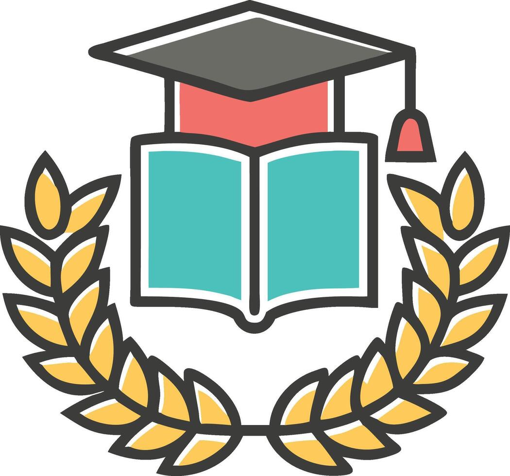 Academic emblem featuring graduation cap open book and laurel wreath perfect for educational design vector