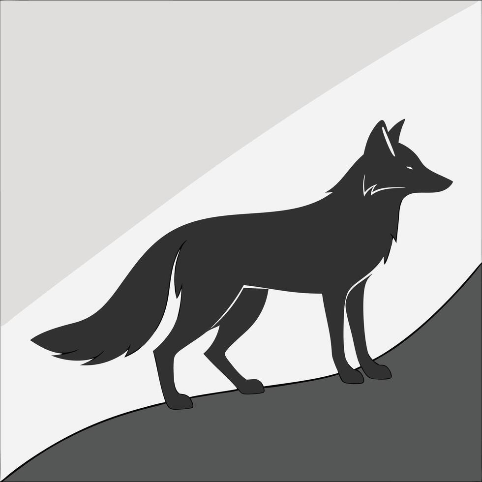 Minimalist illustration of a black fox standing on a hill slope vector