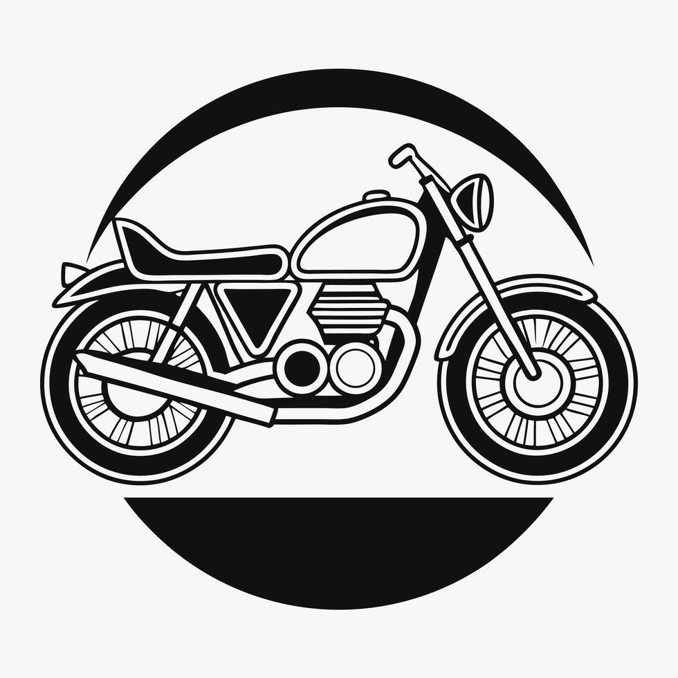 Detailed monochrome motorcycle outline inside bold graphic circle shape element vector