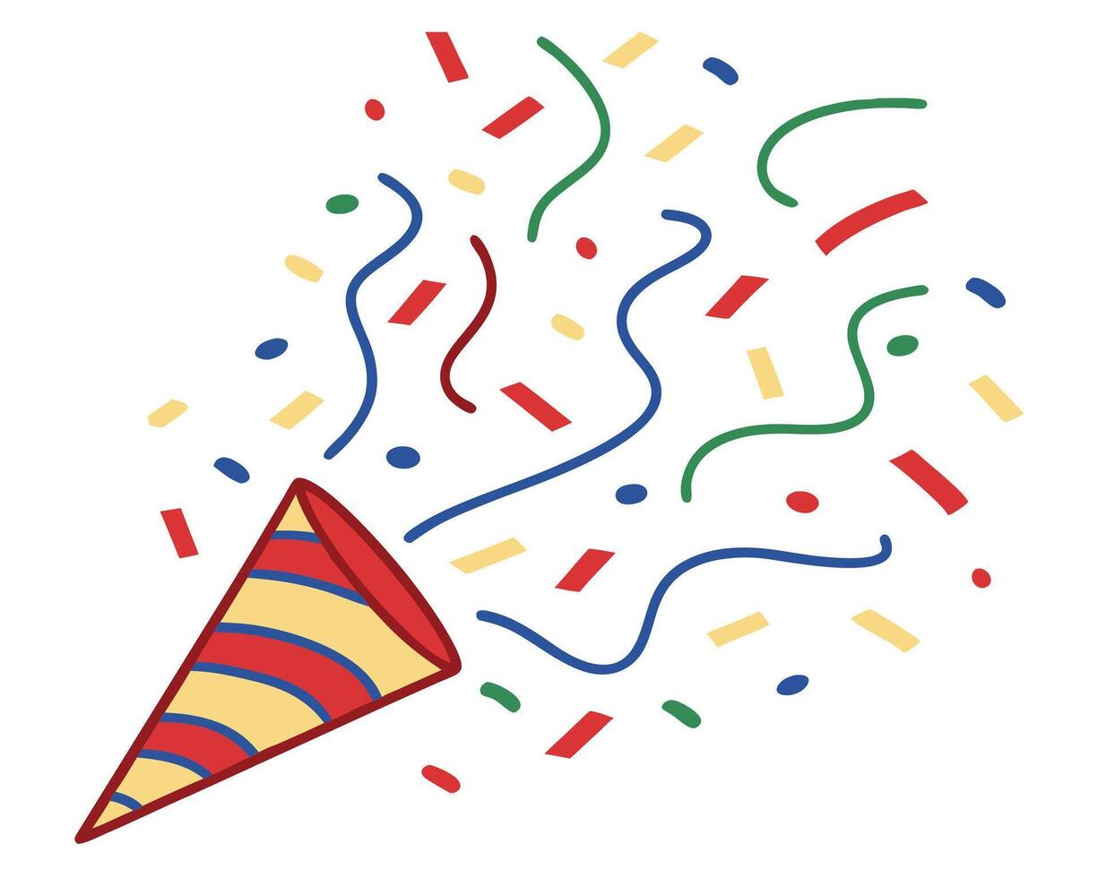 Party popper illustration exploding with colorful confetti and streamers festive celebration image vector