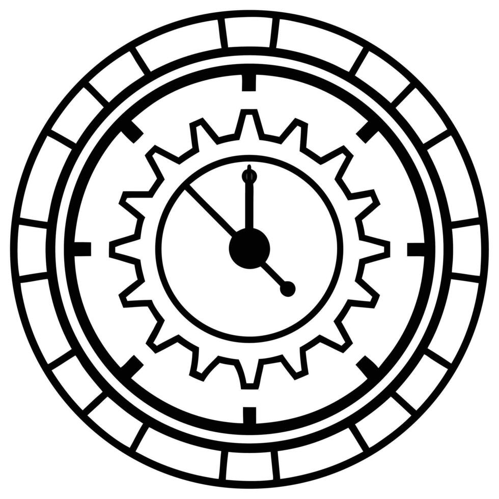 A black and white illustration of a gear clock depicting time and punctuality vector