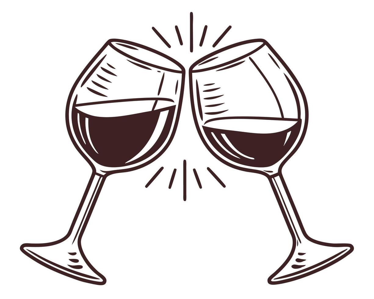 Elegant toast two wine glasses clinking celebrating special occasion engraved style vector