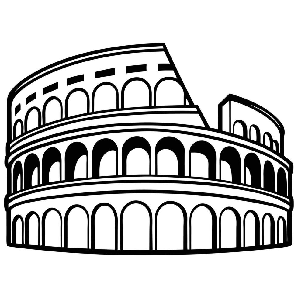 Detailed black and white illustration of the historic roman colosseum architecture in italy vector