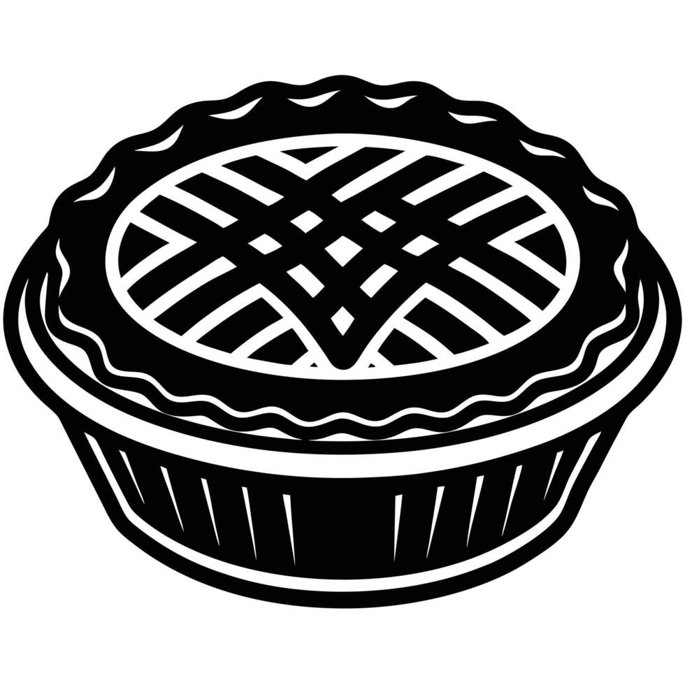Black and white illustration of a delicious pie with a lattice crust detail. vector