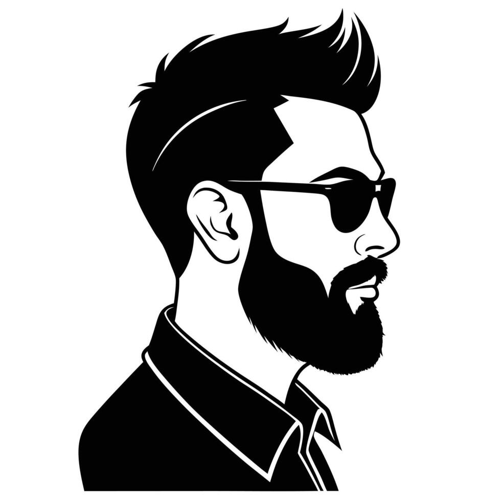 Stylish bearded man with sunglasses in black and white illustration design vector