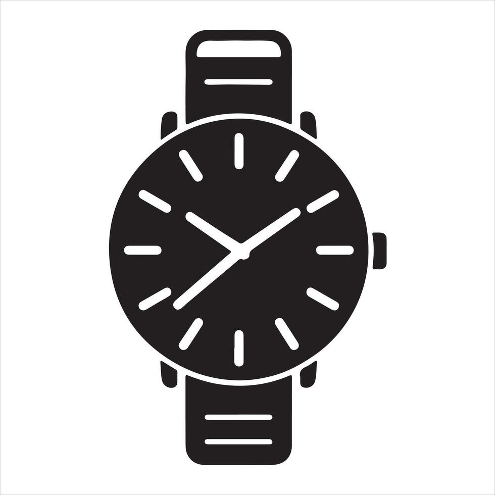 Analog wristwatch, ideal luxury brand silhouette on white background vector