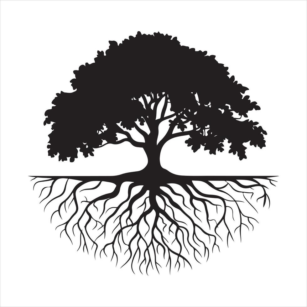 an illustration of a tree with roots vector
